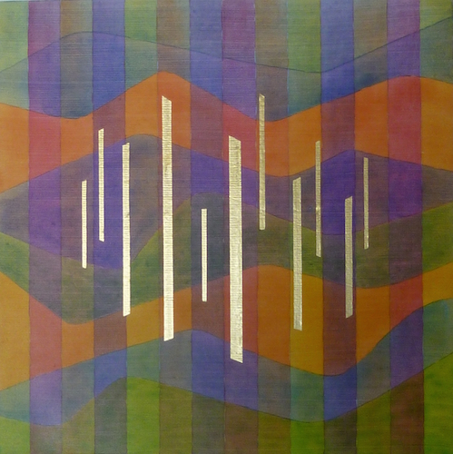 Landscape  II  50 x 50 cm, Aquarell und Blattgold auf Karton und Baumwolle